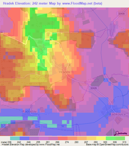 Hradek,Czech Republic Elevation Map