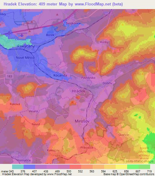 Hradek,Czech Republic Elevation Map