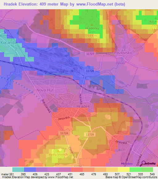 Hradek,Czech Republic Elevation Map