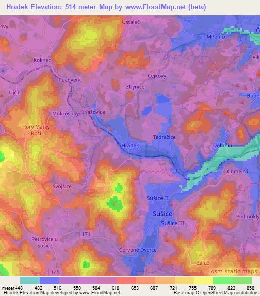 Hradek,Czech Republic Elevation Map