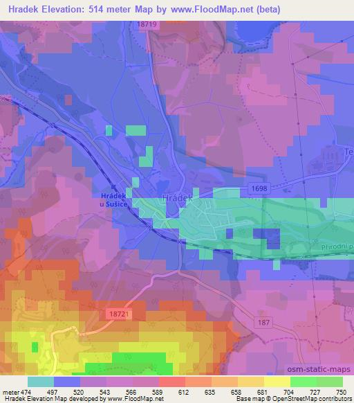 Hradek,Czech Republic Elevation Map