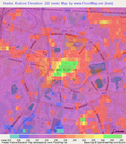Hradec Kralove,Czech Republic Elevation Map
