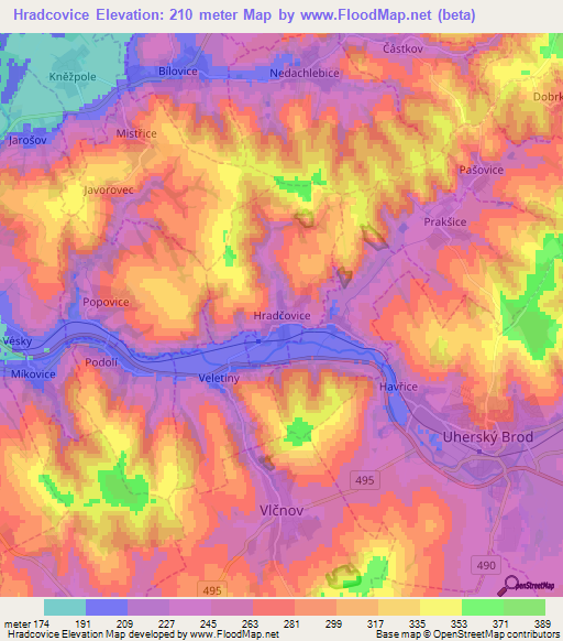 Hradcovice,Czech Republic Elevation Map