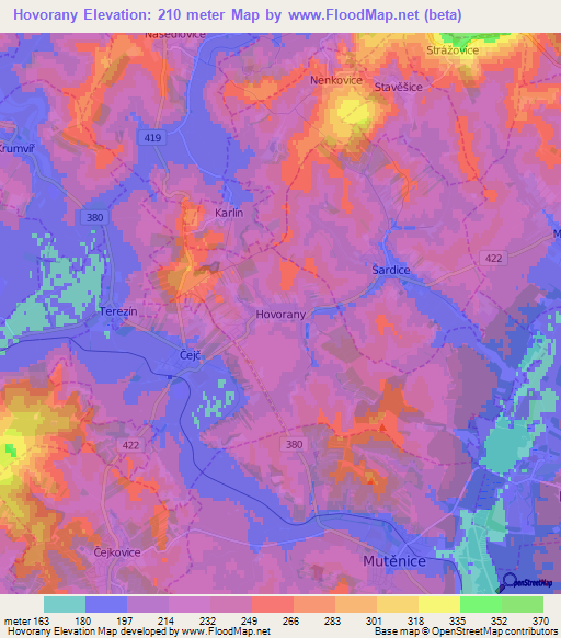Hovorany,Czech Republic Elevation Map