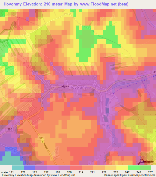 Hovorany,Czech Republic Elevation Map