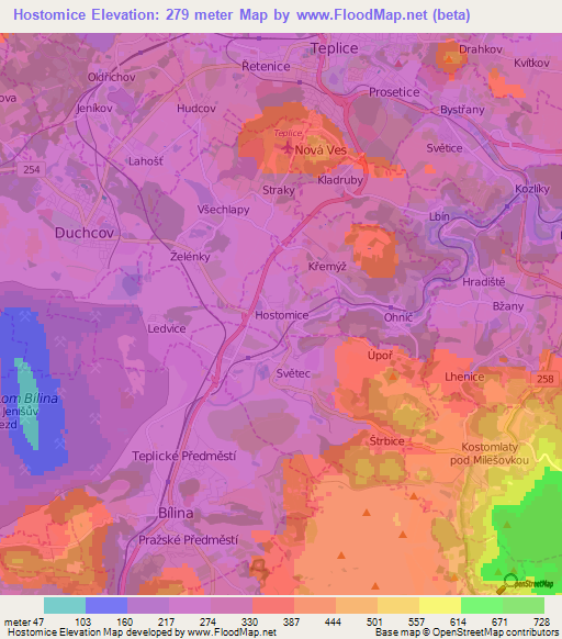 Hostomice,Czech Republic Elevation Map