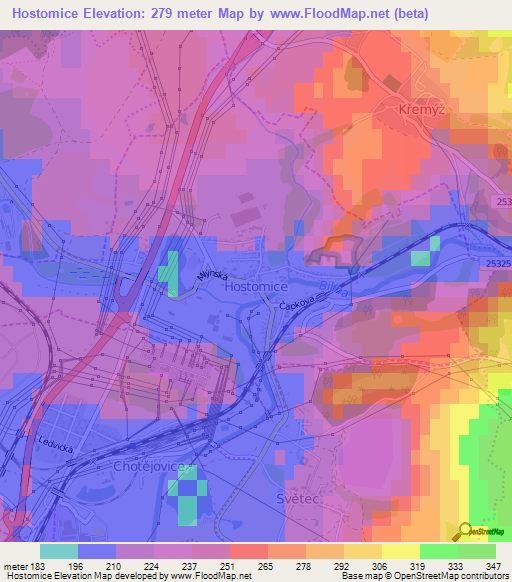 Hostomice,Czech Republic Elevation Map