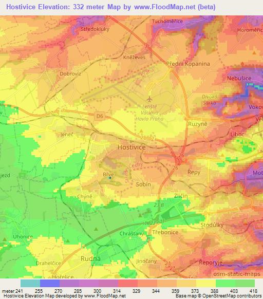 Hostivice,Czech Republic Elevation Map