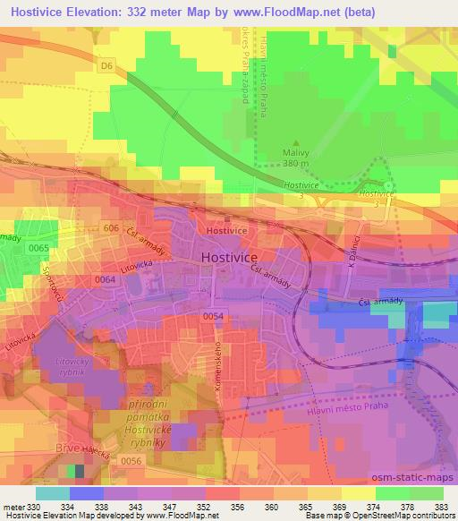 Hostivice,Czech Republic Elevation Map