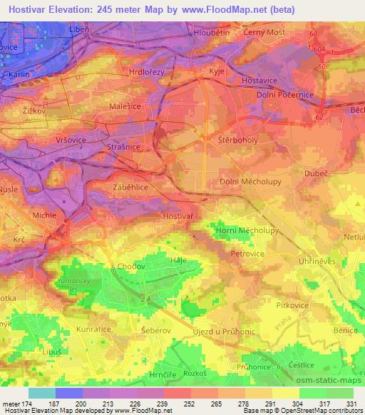 Hostivar,Czech Republic Elevation Map