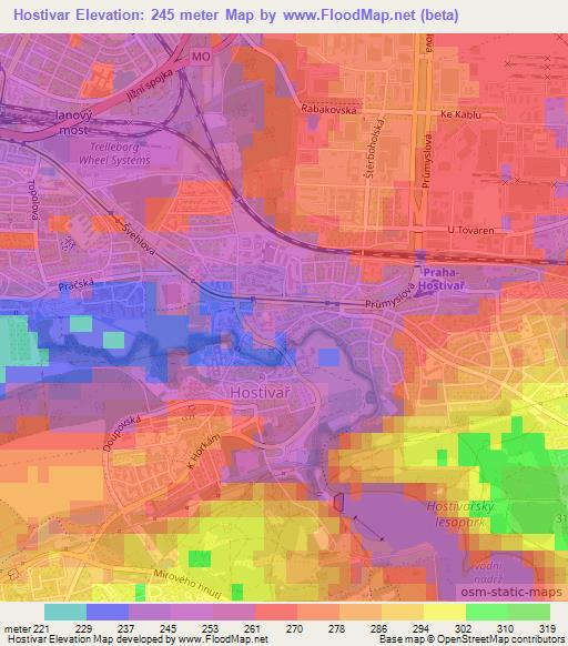Hostivar,Czech Republic Elevation Map