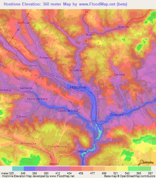 Hostinne,Czech Republic Elevation Map