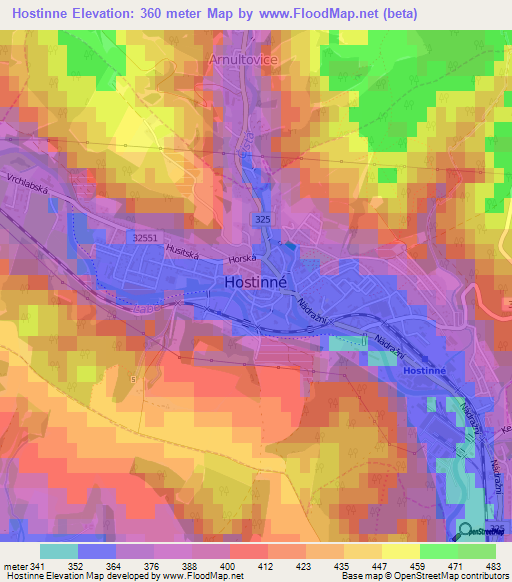 Hostinne,Czech Republic Elevation Map