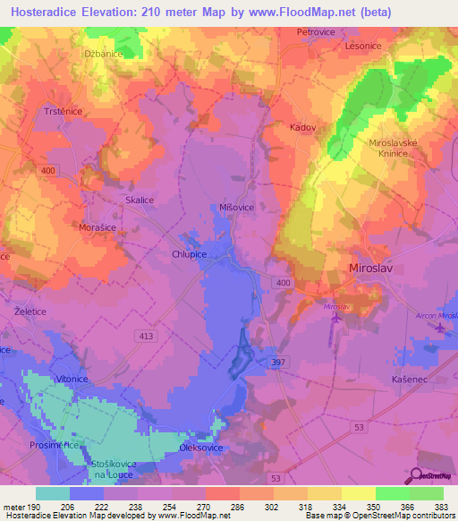 Hosteradice,Czech Republic Elevation Map