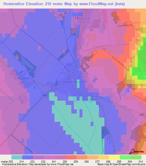 Hosteradice,Czech Republic Elevation Map
