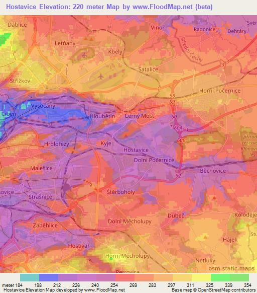 Hostavice,Czech Republic Elevation Map