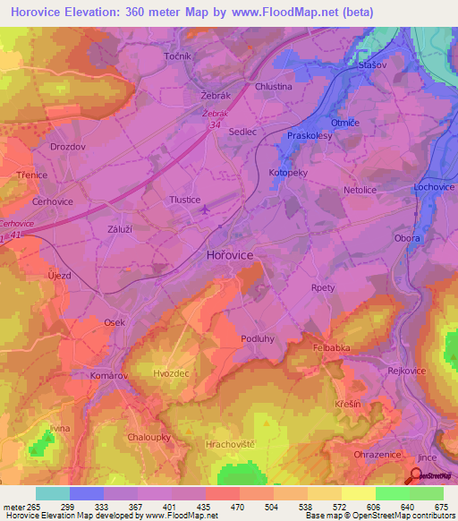 Horovice,Czech Republic Elevation Map