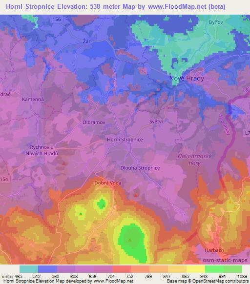 Horni Stropnice,Czech Republic Elevation Map