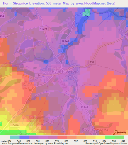 Horni Stropnice,Czech Republic Elevation Map