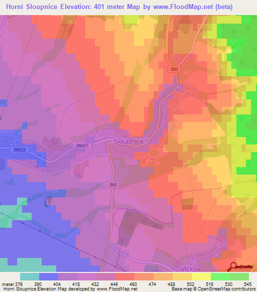 Horni Sloupnice,Czech Republic Elevation Map