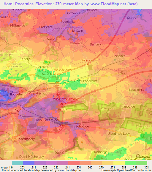 Horni Pocernice,Czech Republic Elevation Map