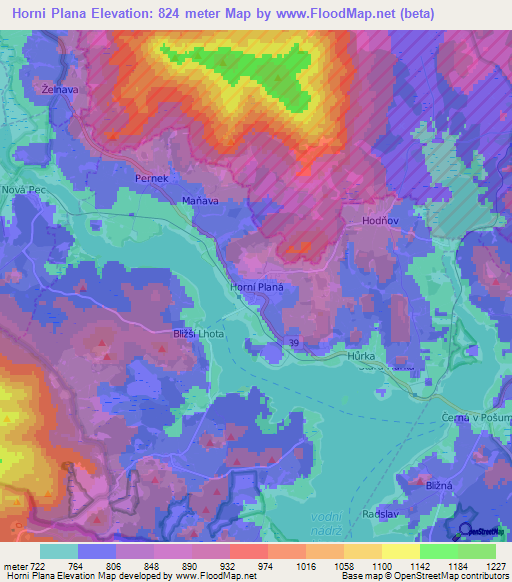 Horni Plana,Czech Republic Elevation Map
