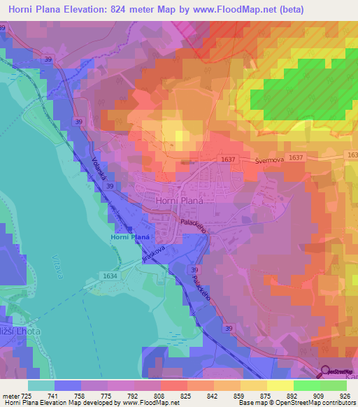 Horni Plana,Czech Republic Elevation Map