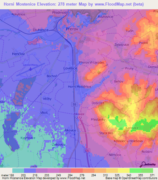 Horni Mostenice,Czech Republic Elevation Map