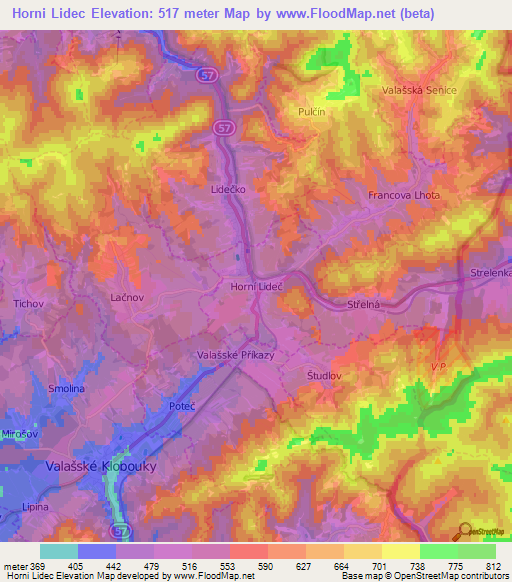 Horni Lidec,Czech Republic Elevation Map