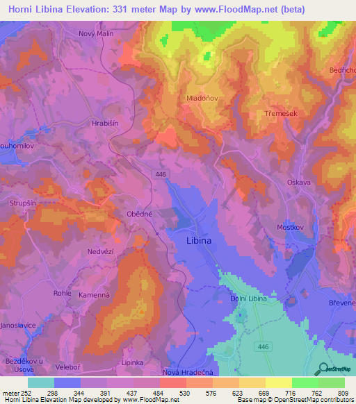 Horni Libina,Czech Republic Elevation Map