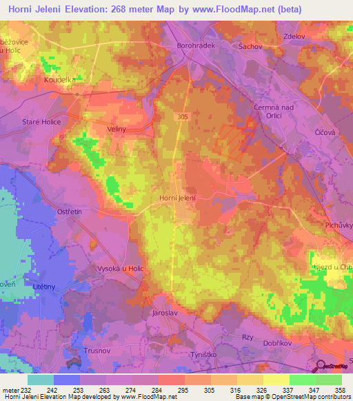 Horni Jeleni,Czech Republic Elevation Map