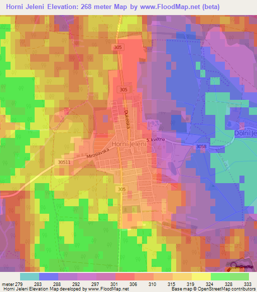 Horni Jeleni,Czech Republic Elevation Map