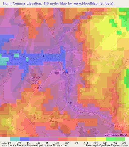 Horni Cermna,Czech Republic Elevation Map