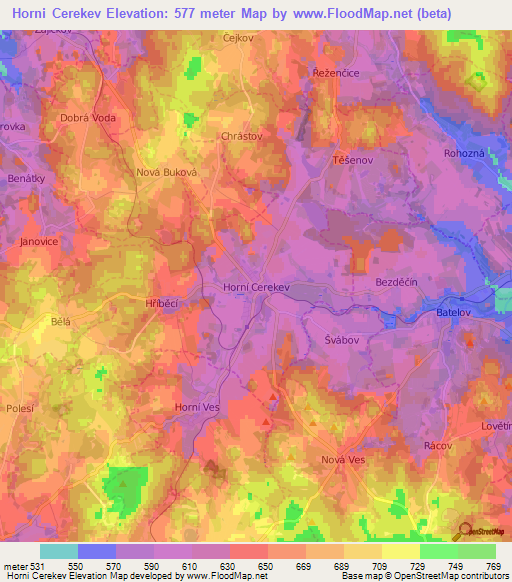 Horni Cerekev,Czech Republic Elevation Map