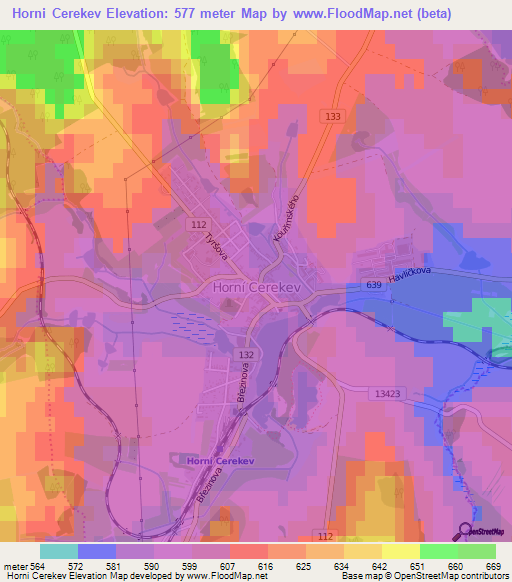 Horni Cerekev,Czech Republic Elevation Map