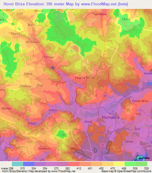 Horni Briza,Czech Republic Elevation Map