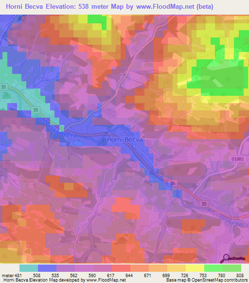 Horni Becva,Czech Republic Elevation Map