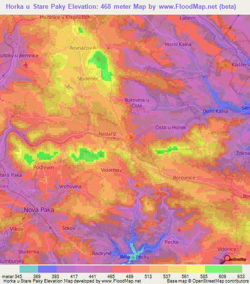 Horka u Stare Paky,Czech Republic Elevation Map