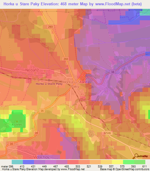 Horka u Stare Paky,Czech Republic Elevation Map