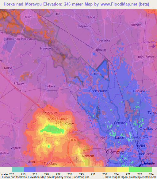 Horka nad Moravou,Czech Republic Elevation Map