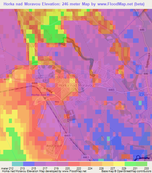 Horka nad Moravou,Czech Republic Elevation Map