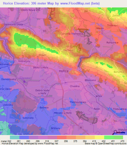 Horice,Czech Republic Elevation Map