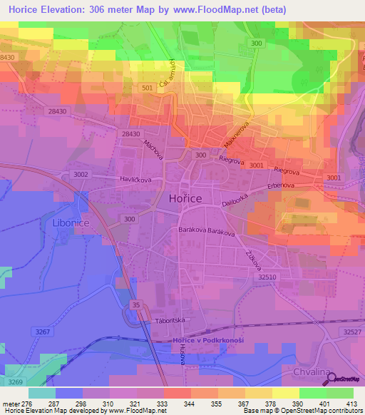 Horice,Czech Republic Elevation Map