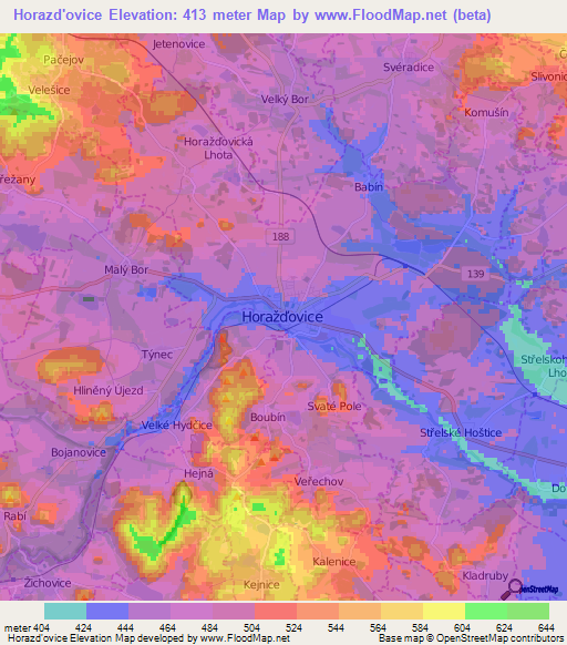 Horazd'ovice,Czech Republic Elevation Map