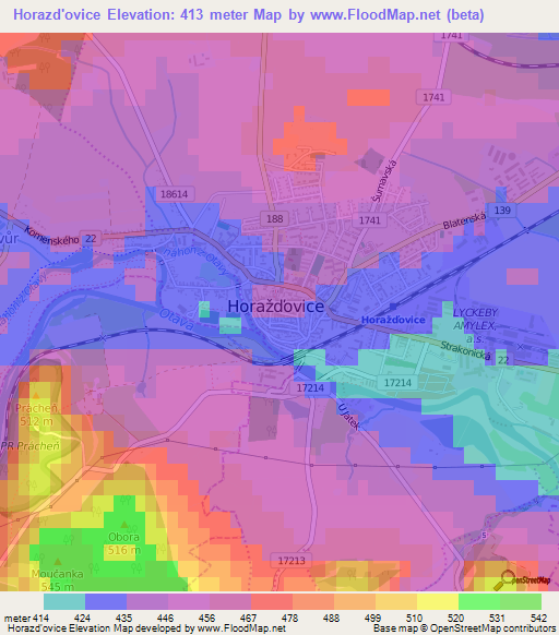 Horazd'ovice,Czech Republic Elevation Map