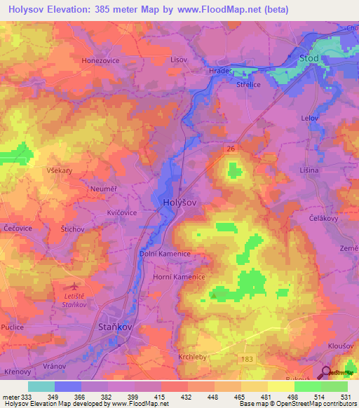 Holysov,Czech Republic Elevation Map