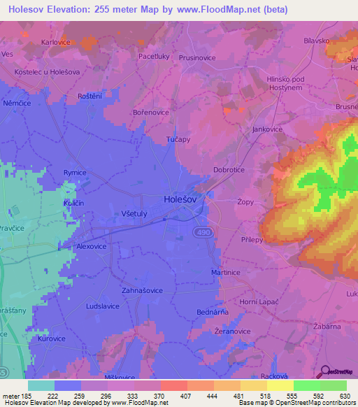 Holesov,Czech Republic Elevation Map