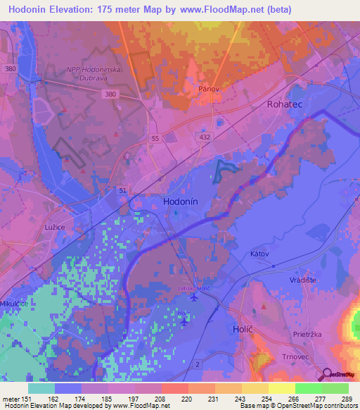Hodonin,Czech Republic Elevation Map