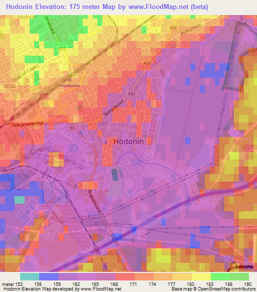 Hodonin,Czech Republic Elevation Map