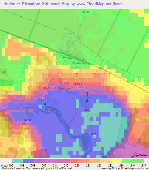 Hodonice,Czech Republic Elevation Map